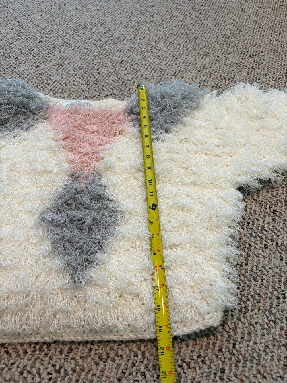 Vintage Sideffects Hand Crocheted Shaggy White, Gray & Pink Sweater. Small - Picture 7 of 10